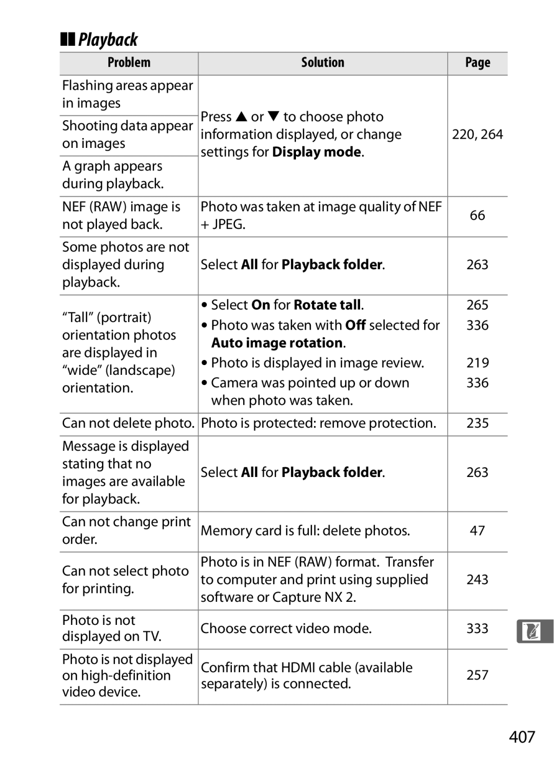 Nikon D700 manual 407, Select All for Playback folder, Select On for Rotate tall 