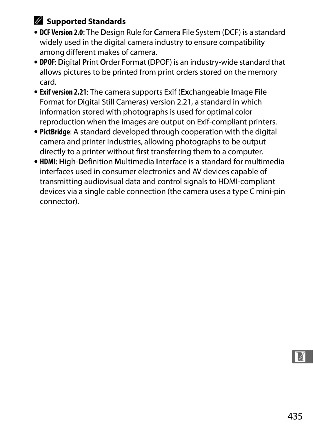 Nikon D700 manual 435, Supported Standards 