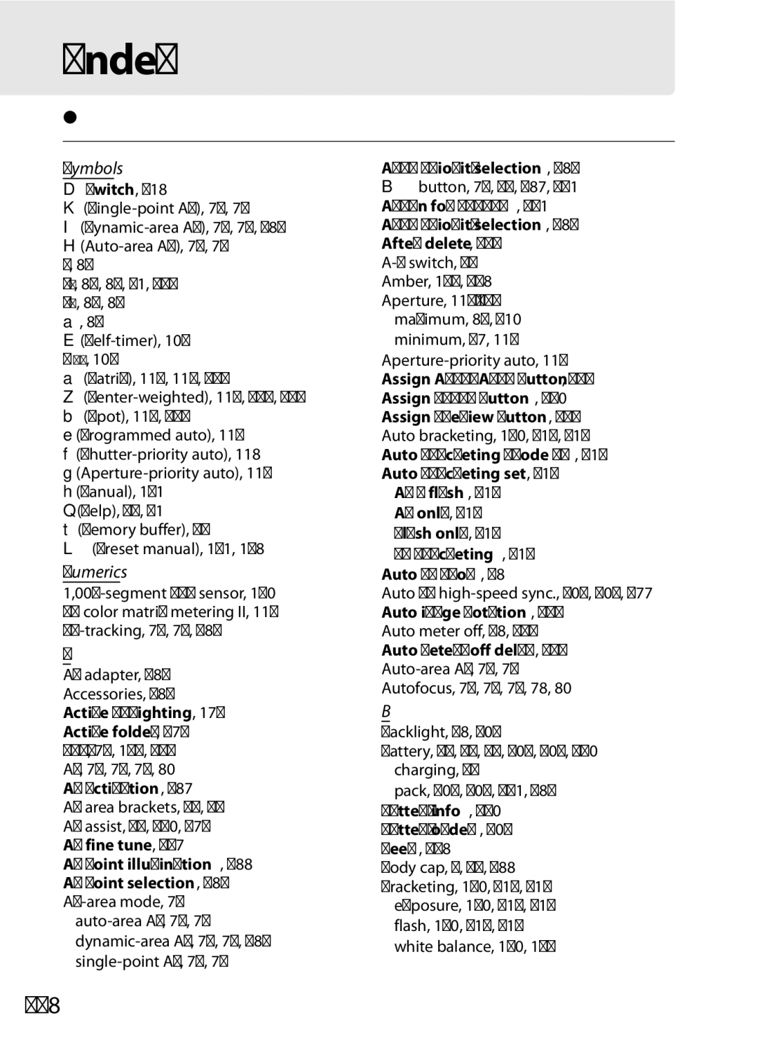 Nikon D700 manual Index, 438, Symbols, Numerics 