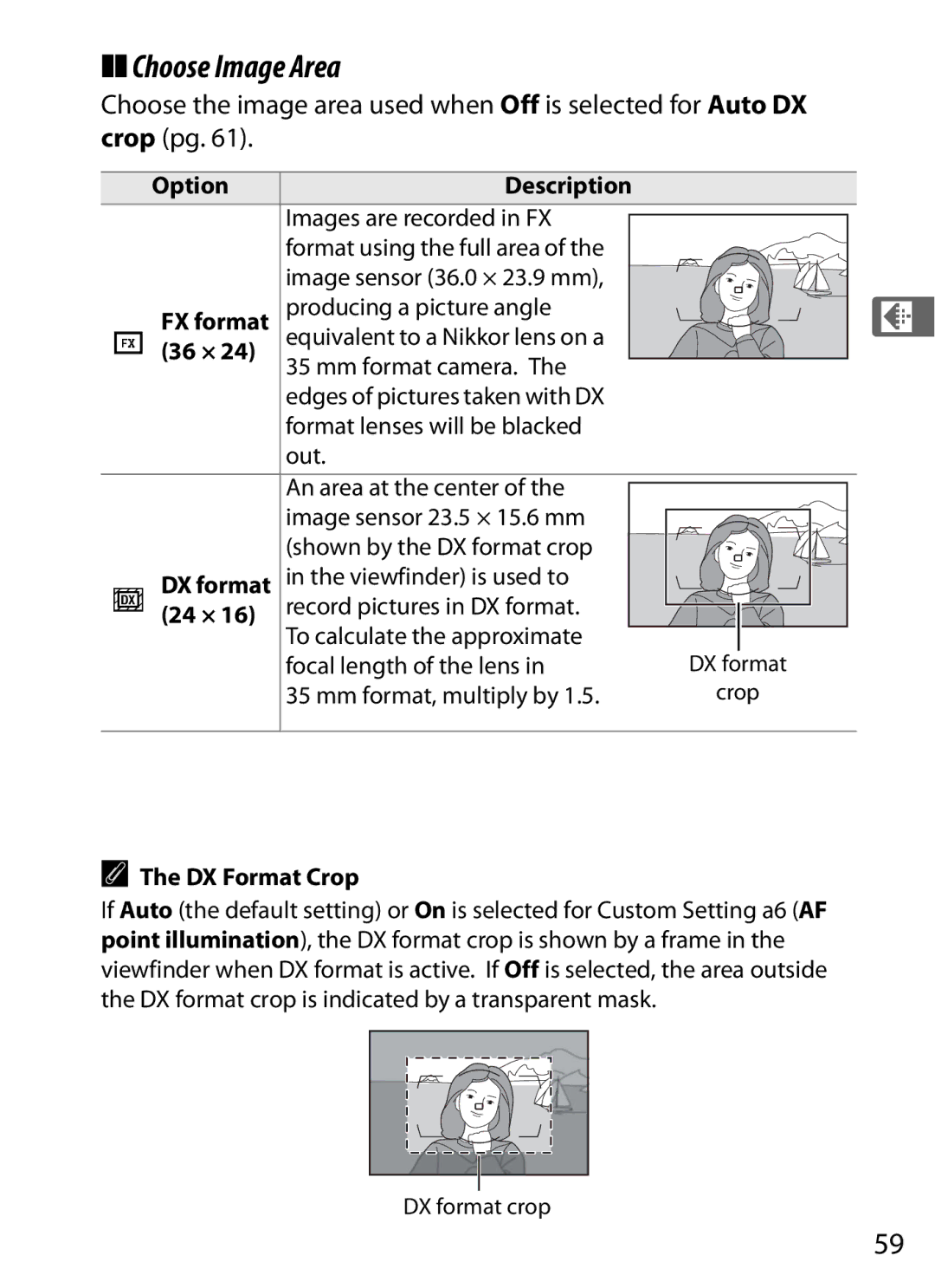 Nikon D700 manual Choose Image Area 