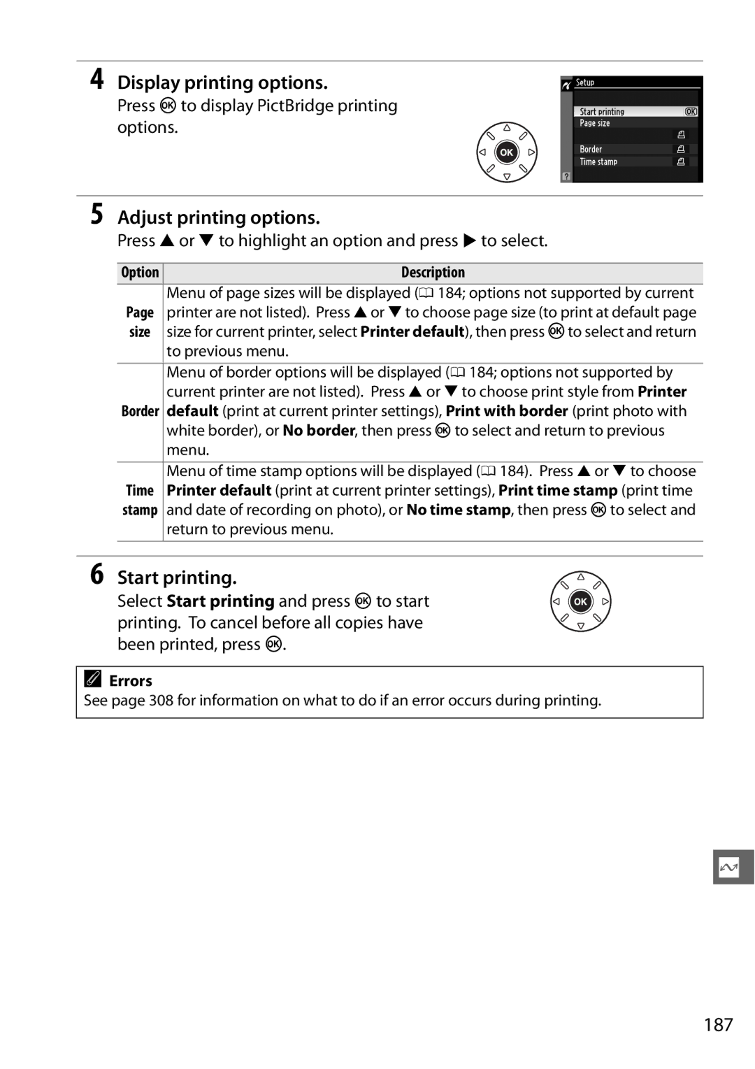 Nikon 25468B, D7000 18200mm Kit, D7000 (18105mm Kit), 25474 187, To previous menu, Menu, Return to previous menu, Errors 