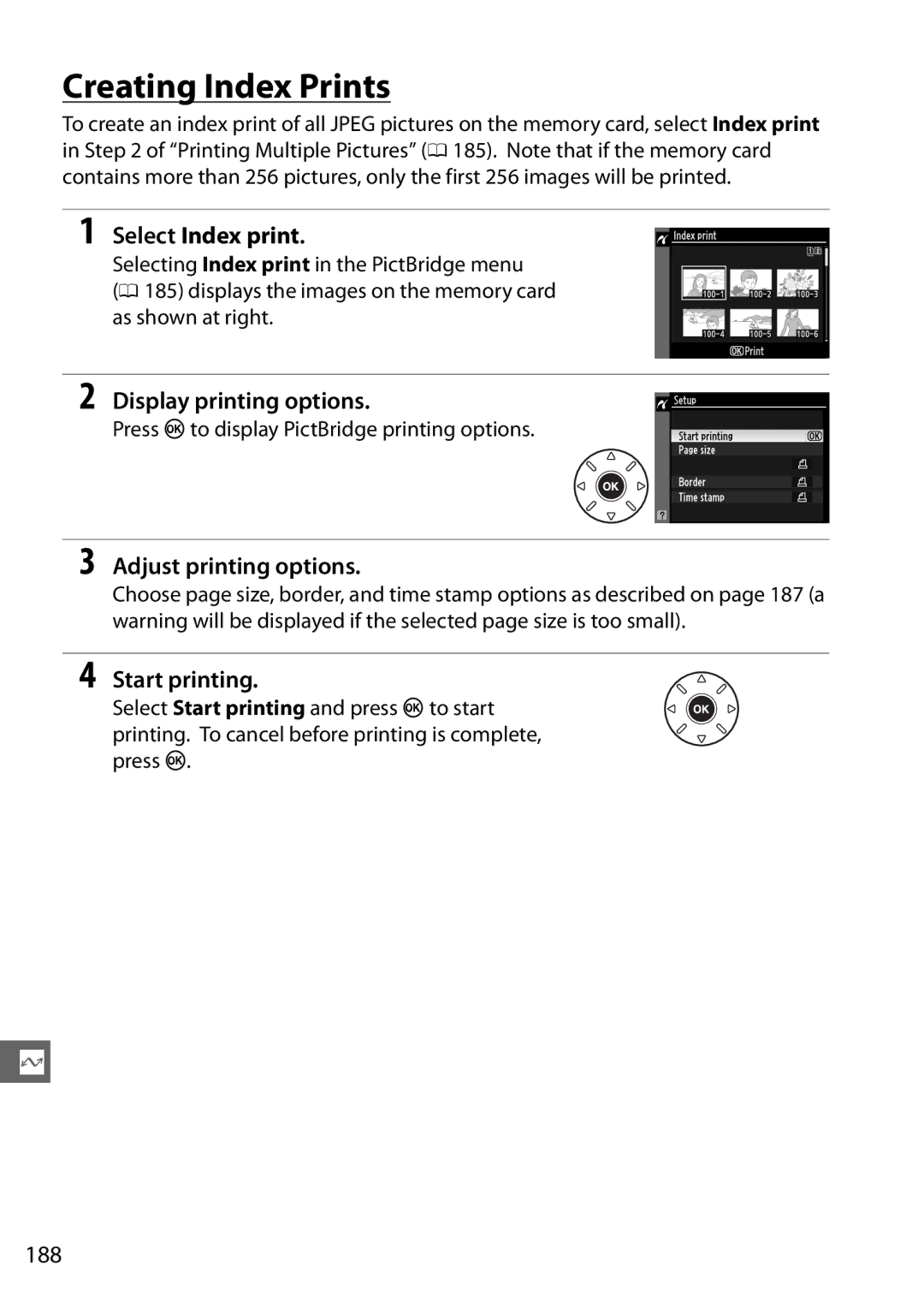 Nikon D7000 18200mm Kit, D7000 (18105mm Kit), D7000 18105mm Kit, 25474, 25468 Creating Index Prints, Select Index print, 188 