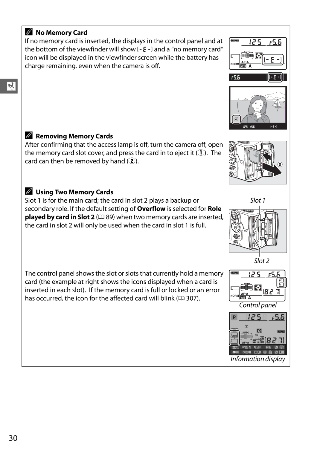 Nikon D7000 18105mm Kit, D7000 18200mm Kit, 25474, 25468 No Memory Card, Removing Memory Cards, Using Two Memory Cards 