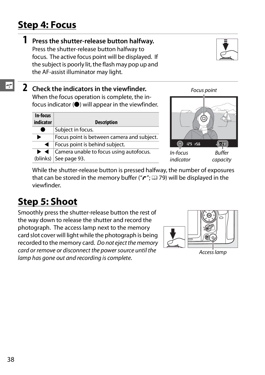 Nikon D7000 18105mm Kit Focus, Shoot, Press the shutter-release button halfway, Check the indicators in the viewfinder 