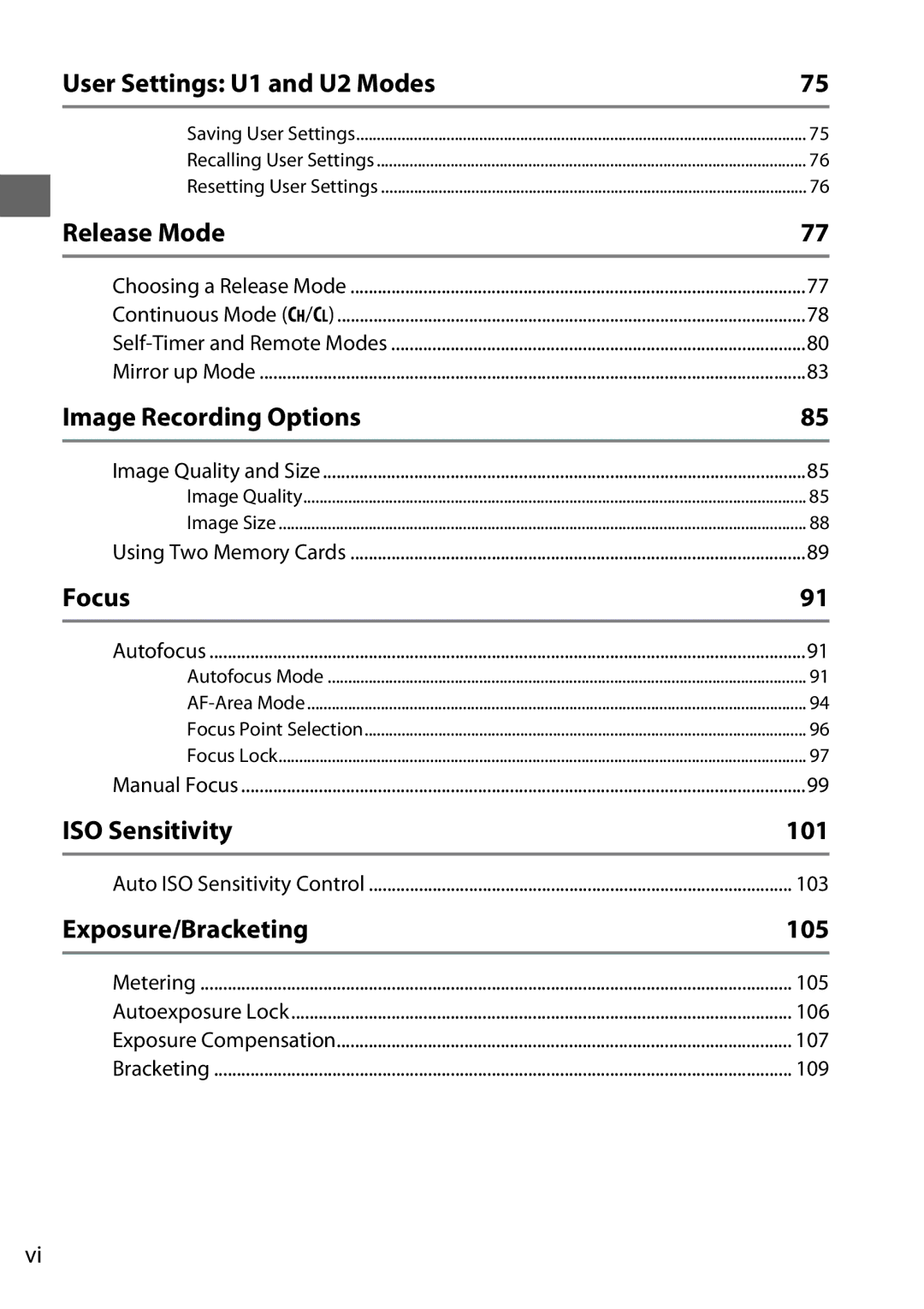 Nikon D7000 18200mm Kit User Settings U1 and U2 Modes, Release Mode, Image Recording Options, Focus, ISO Sensitivity 101 