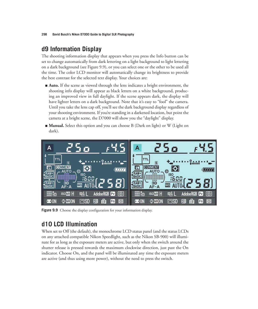 Nikon D7000 manual D9 Information Display, D10 LCD Illumination 
