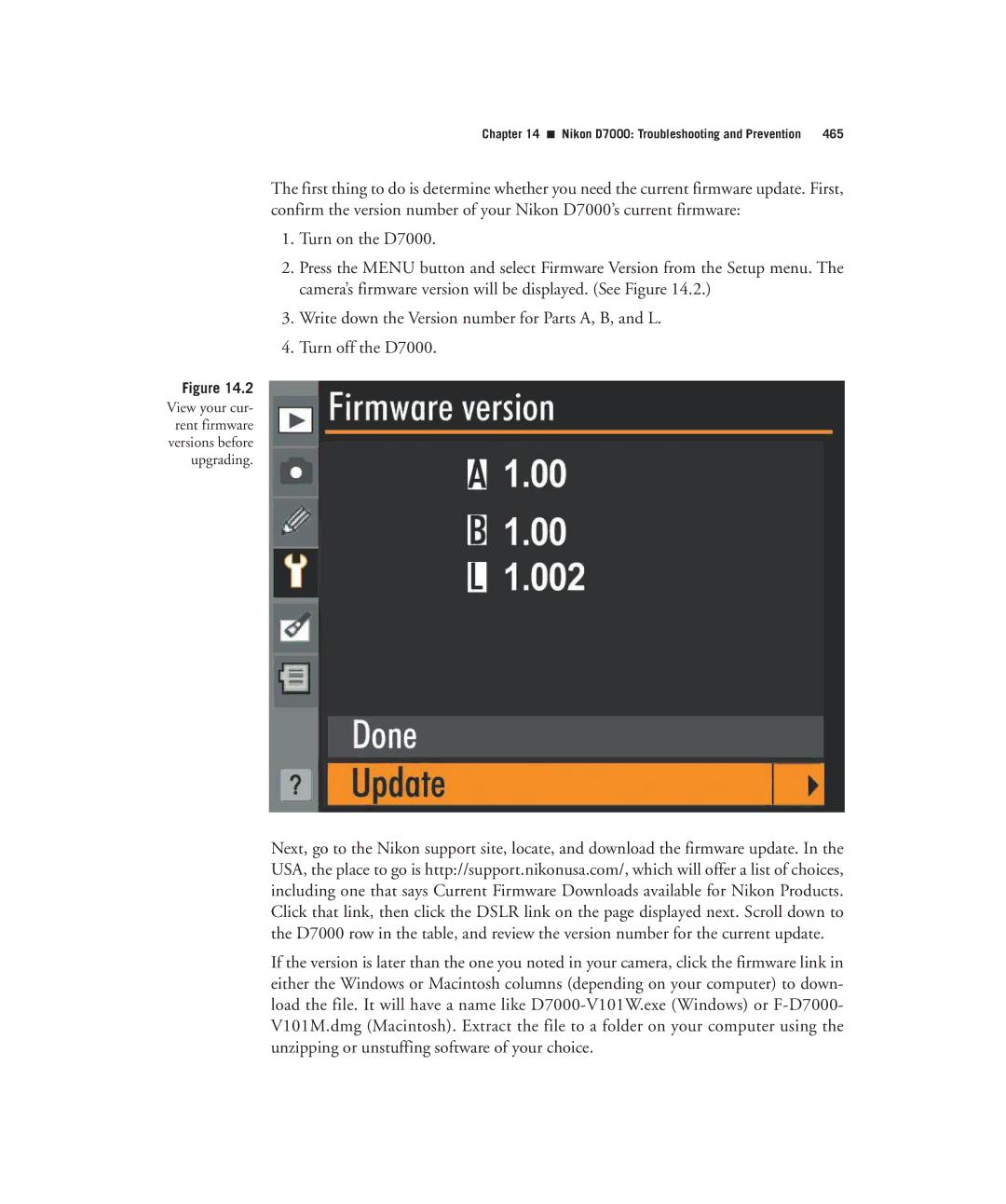 Nikon D7000 manual View your cur- rent firmware versions before upgrading 