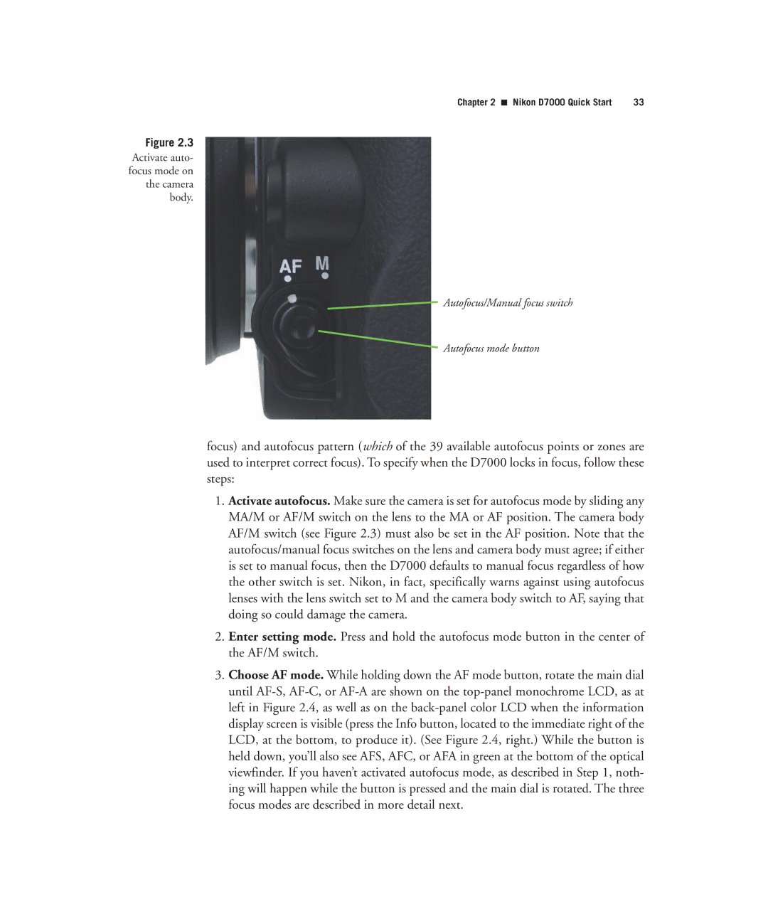 Nikon D7000 manual Autofocus/Manual focus switch Autofocus mode button 