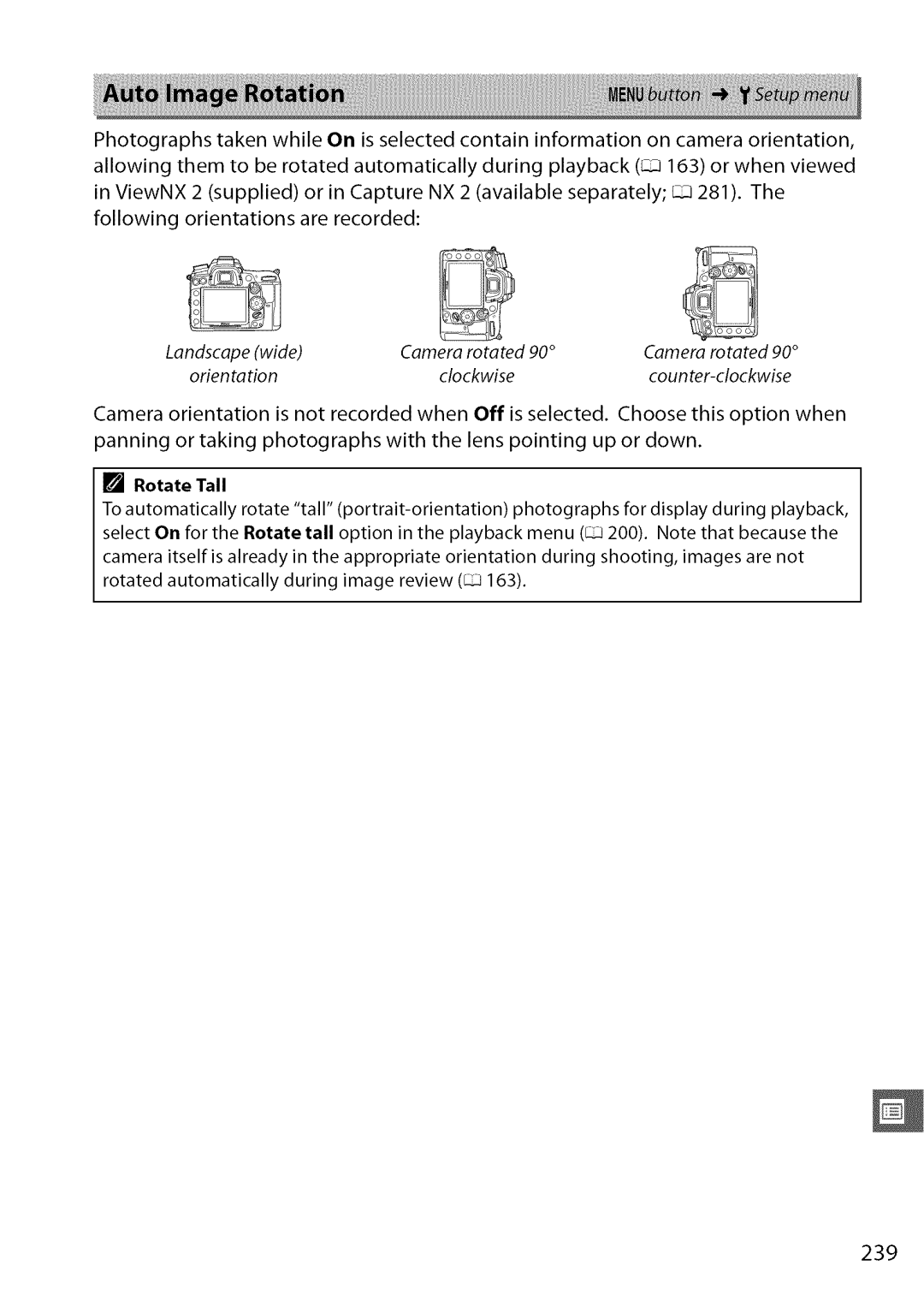 Nikon D7000 user manual 239, Rotate Tall 