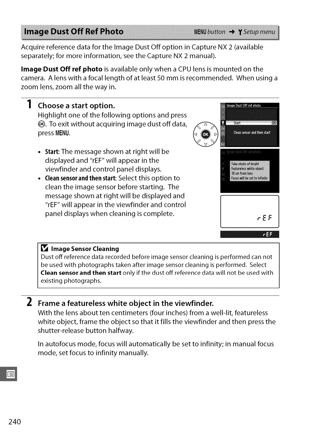 Nikon D7000 user manual 240, Image Sensor Cleaning 