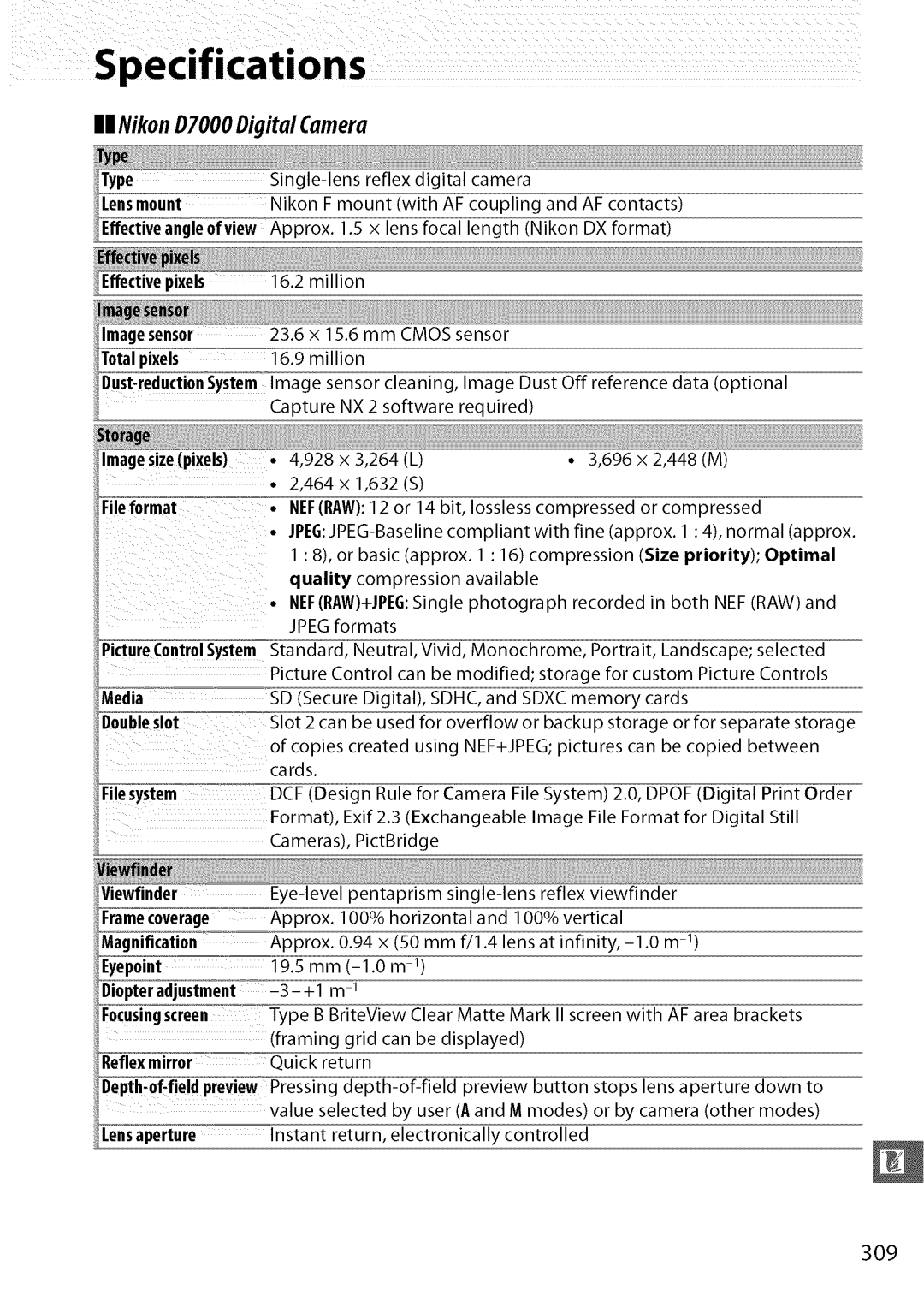 Nikon D7000 user manual 309 