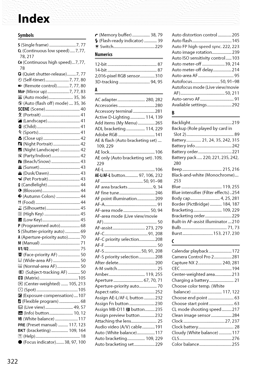 Nikon D7000 user manual 322, Symbols 