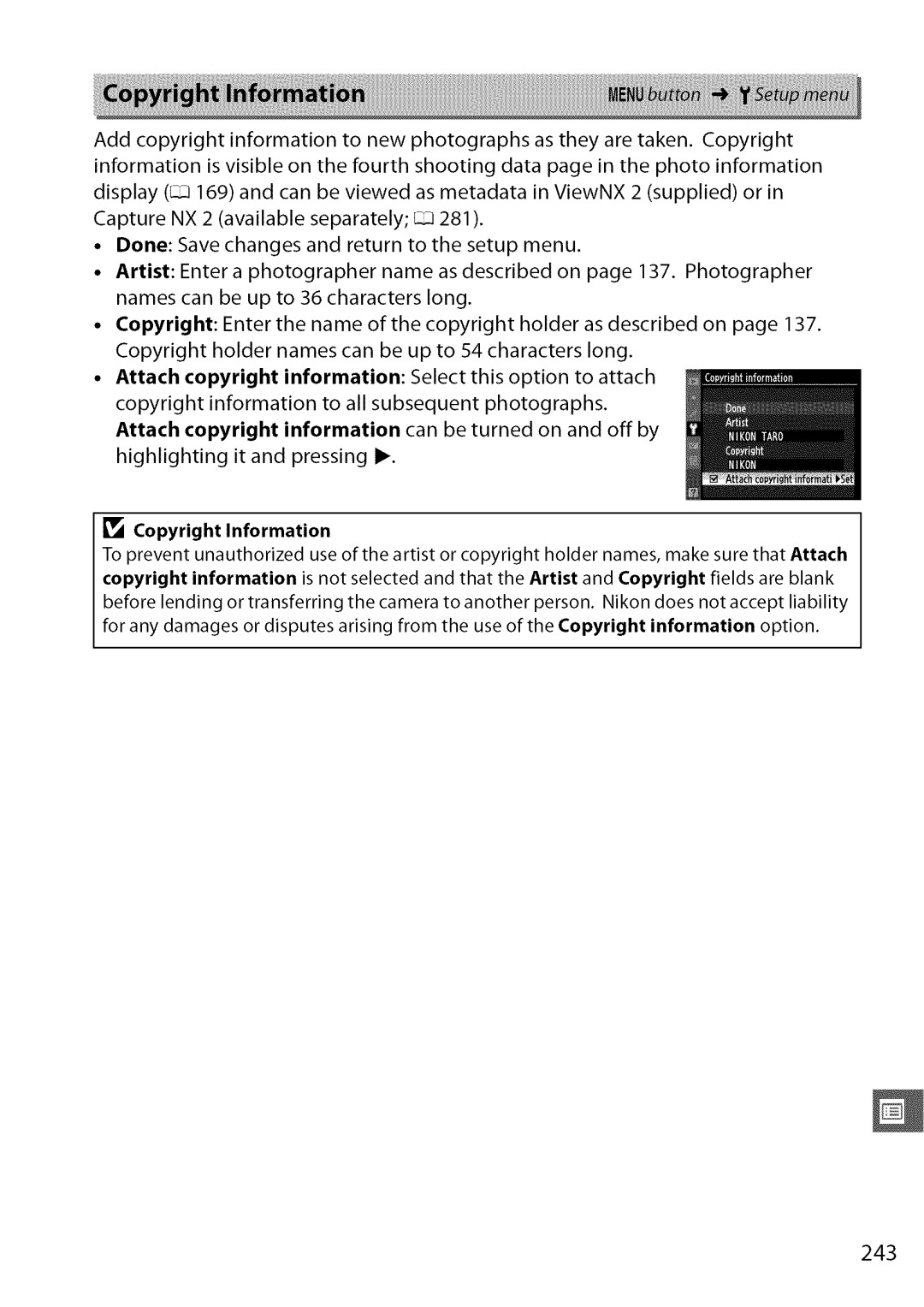 Nikon D7000 user manual 243, Copyright Information 