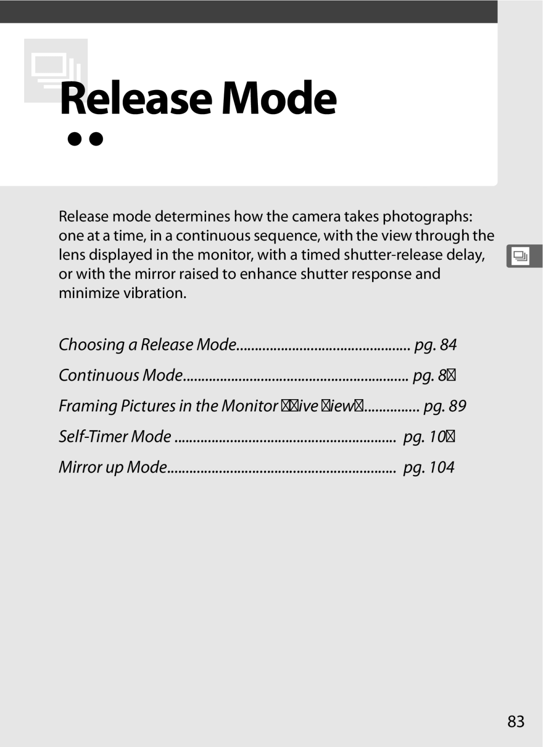 Nikon D700BODY, D700OUTFIT, D7000BODY, D7000KIT user manual KRelease Mode 