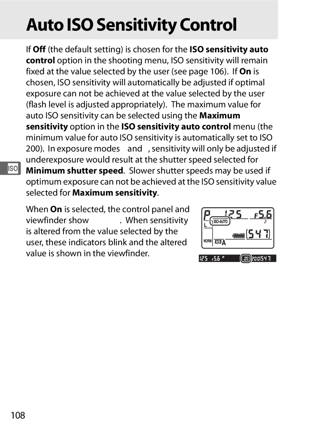 Nikon D7000BODY, D700OUTFIT, D700BODY, D7000KIT user manual Auto ISO Sensitivity Control, 108 