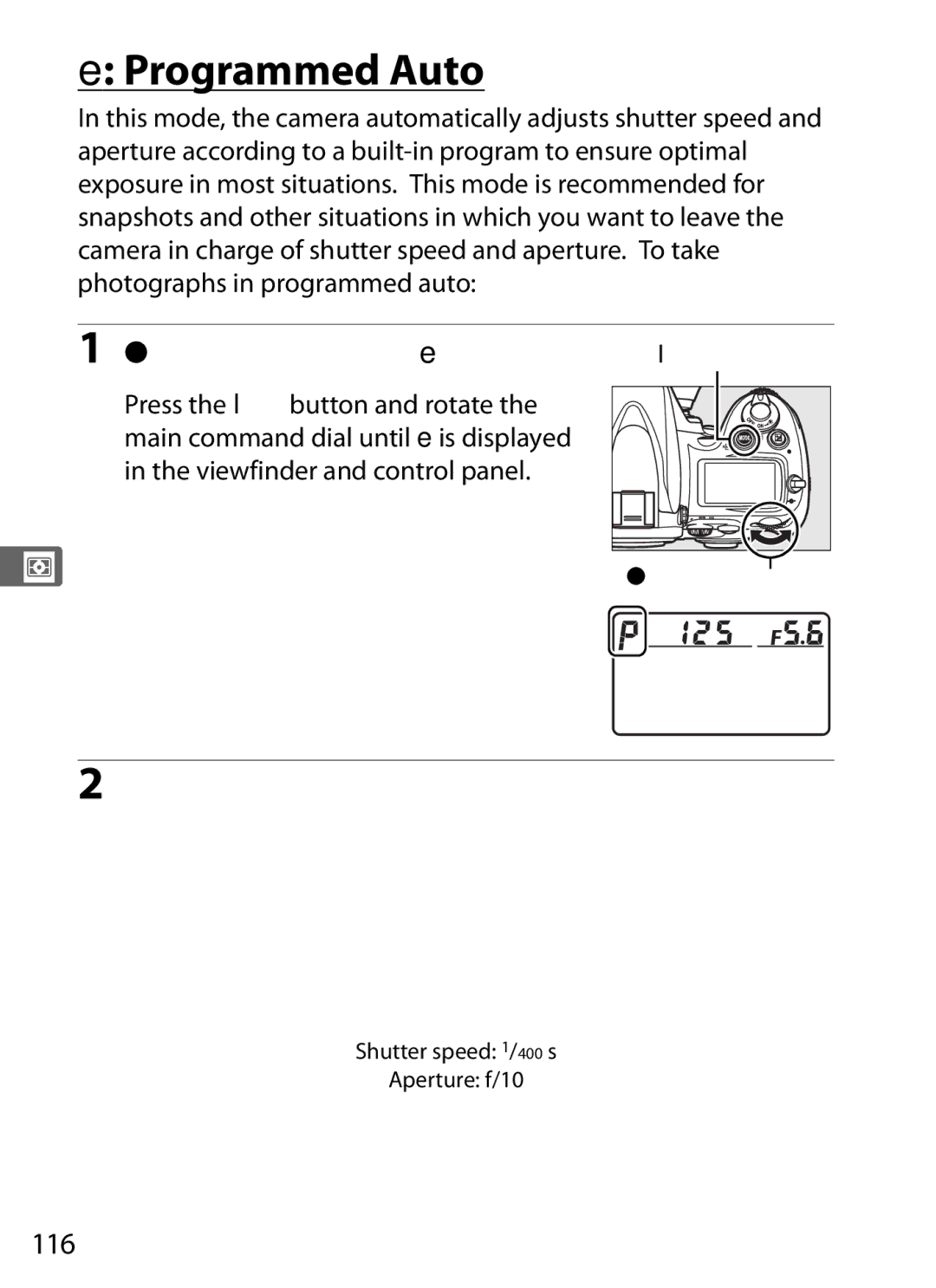 Nikon D7000BODY, D700OUTFIT, D700BODY, D7000KIT user manual Programmed Auto, Select exposure mode e, 116 