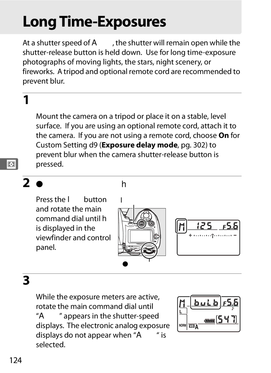 Nikon D7000BODY, D700OUTFIT, D700BODY, D7000KIT user manual Long Time-Exposures, Select exposure mode h, 124 