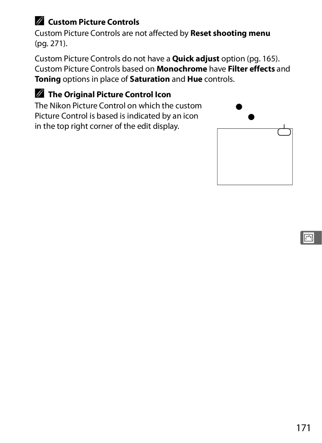 Nikon D700BODY, D700OUTFIT, D7000BODY, D7000KIT user manual 171, Original Picture Control Icon, Original Picture Control icon 