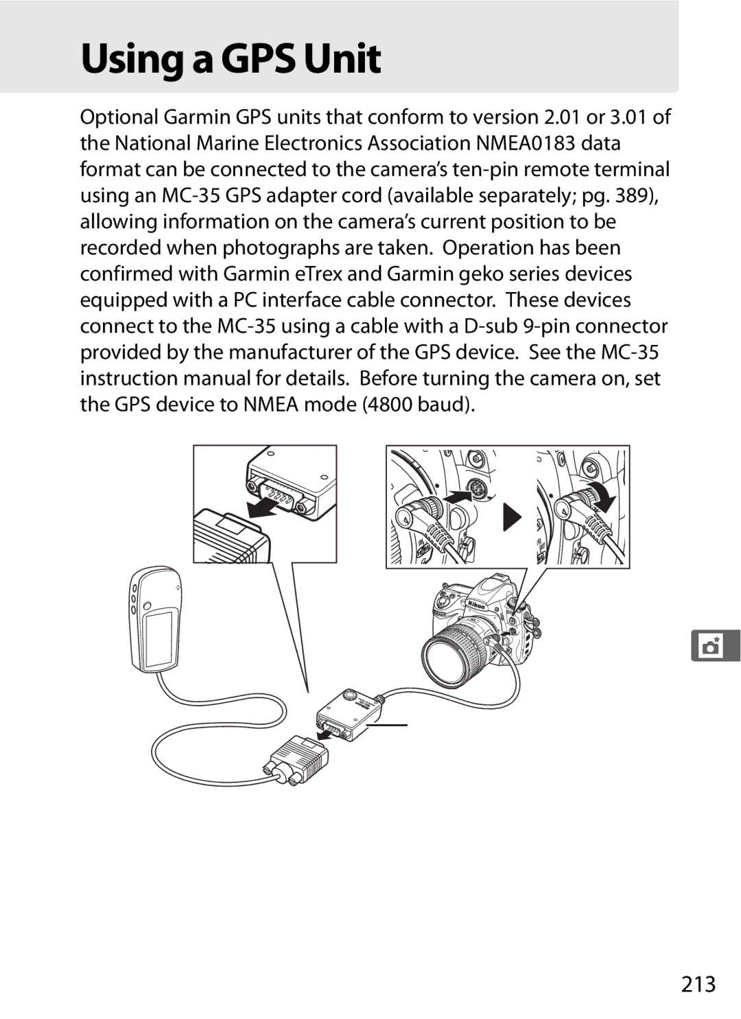 Nikon D7000KIT, D700OUTFIT, D700BODY, D7000BODY user manual Using a GPS Unit, 213 