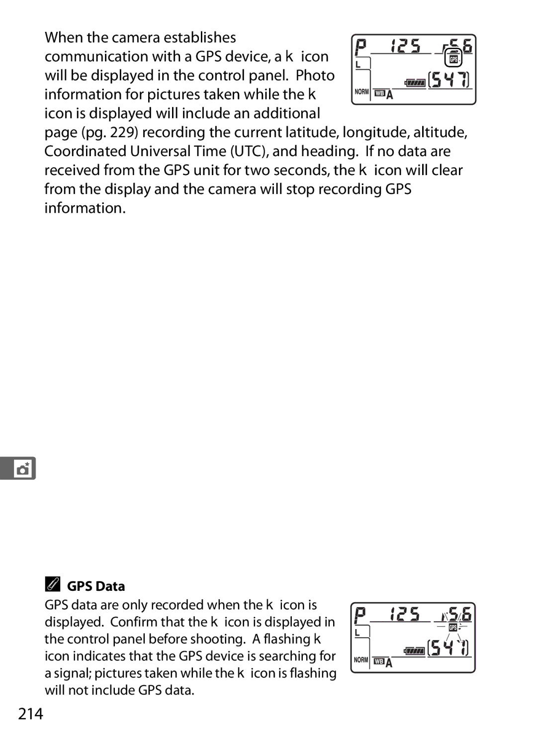 Nikon D700OUTFIT, D700BODY, D7000BODY, D7000KIT user manual 214, GPS Data 