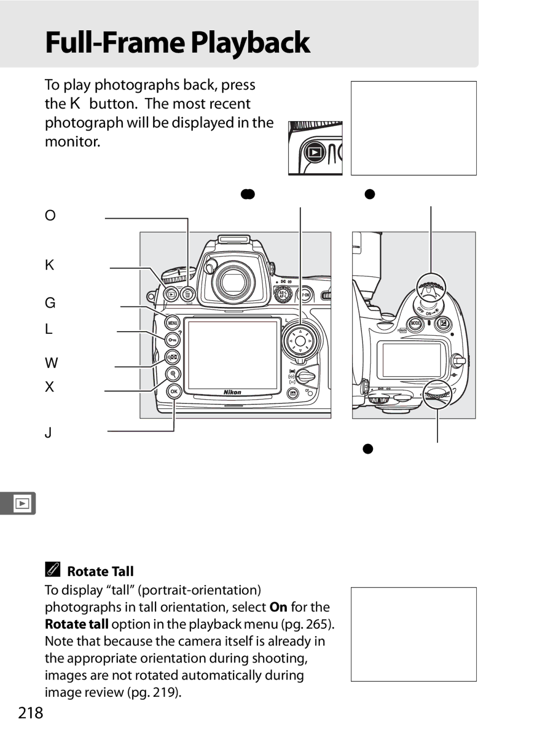 Nikon D700OUTFIT, D700BODY, D7000BODY, D7000KIT user manual Full-Frame Playback, 218, To display tall portrait-orientation 