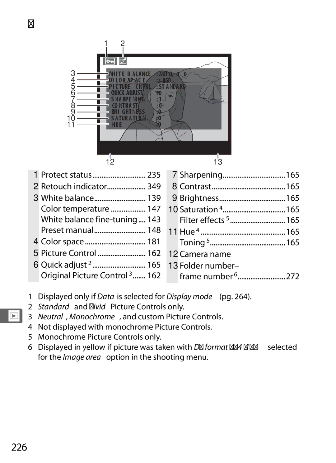 Nikon D700OUTFIT, D700BODY, D7000BODY, D7000KIT user manual Shooting Data Page 2, 226, Sharpening 