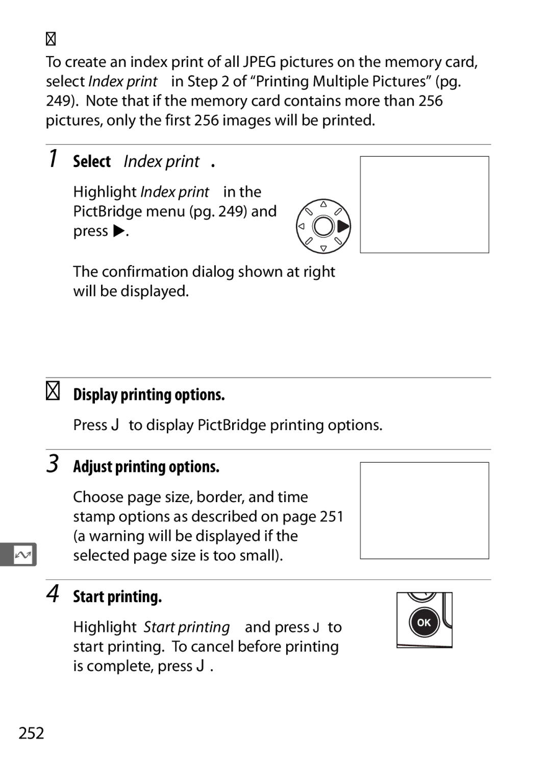 Nikon D7000BODY, D700OUTFIT, D700BODY, D7000KIT user manual Creating Index Prints, Select Index print, 252 