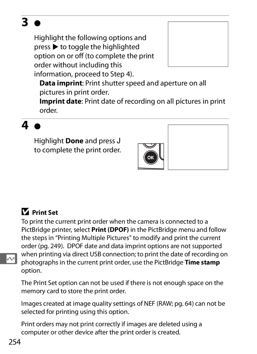 Nikon D700OUTFIT, D700BODY, D7000BODY, D7000KIT user manual Select imprint options, Complete the print order, 254, Print Set 