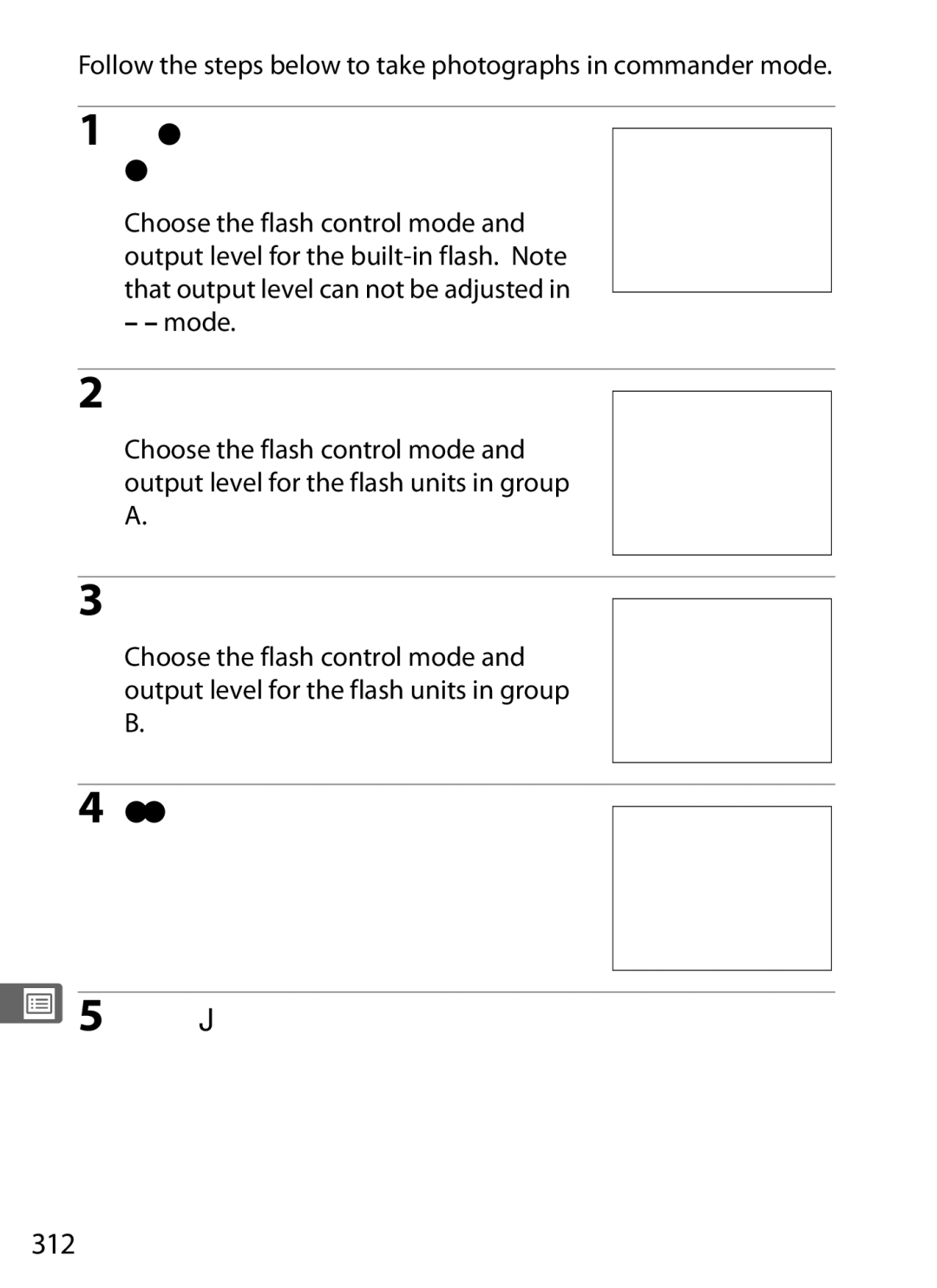 Nikon D7000BODY Adjust settings for the built-in flash, Adjust settings for group a, Adjust settings for group B, 312 