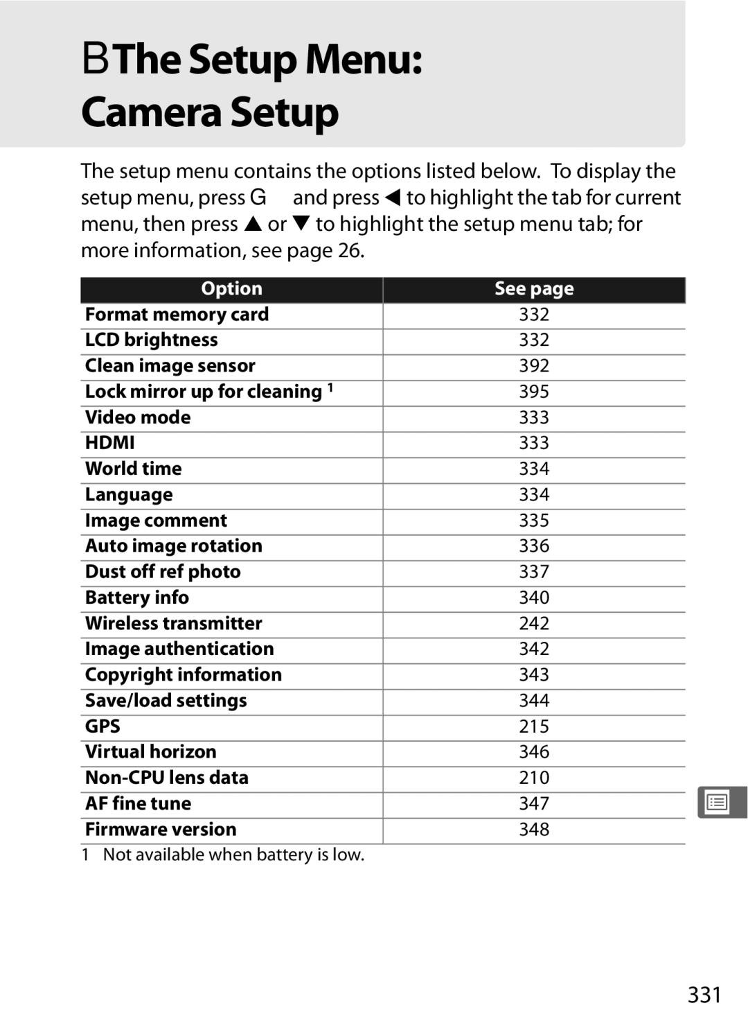 Nikon D700BODY, D700OUTFIT, D7000BODY, D7000KIT user manual BThe Setup Menu Camera Setup, 331 