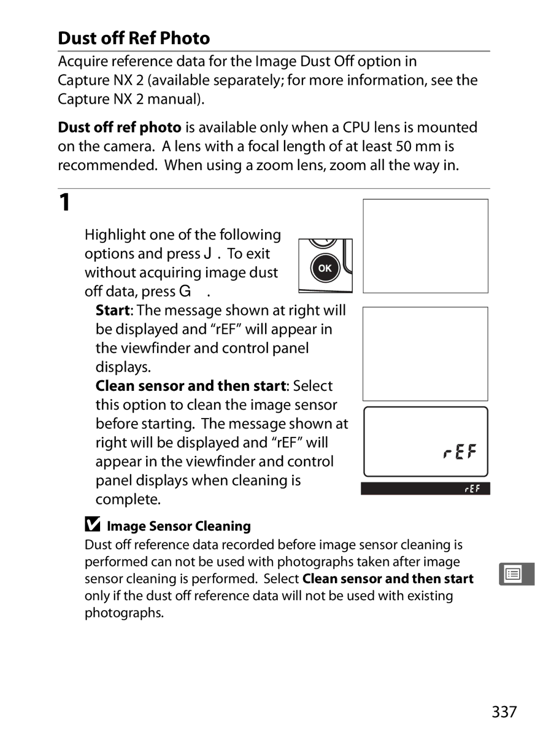 Nikon D7000KIT, D700OUTFIT, D700BODY, D7000BODY Dust off Ref Photo, Choose a start option, 337, Image Sensor Cleaning 