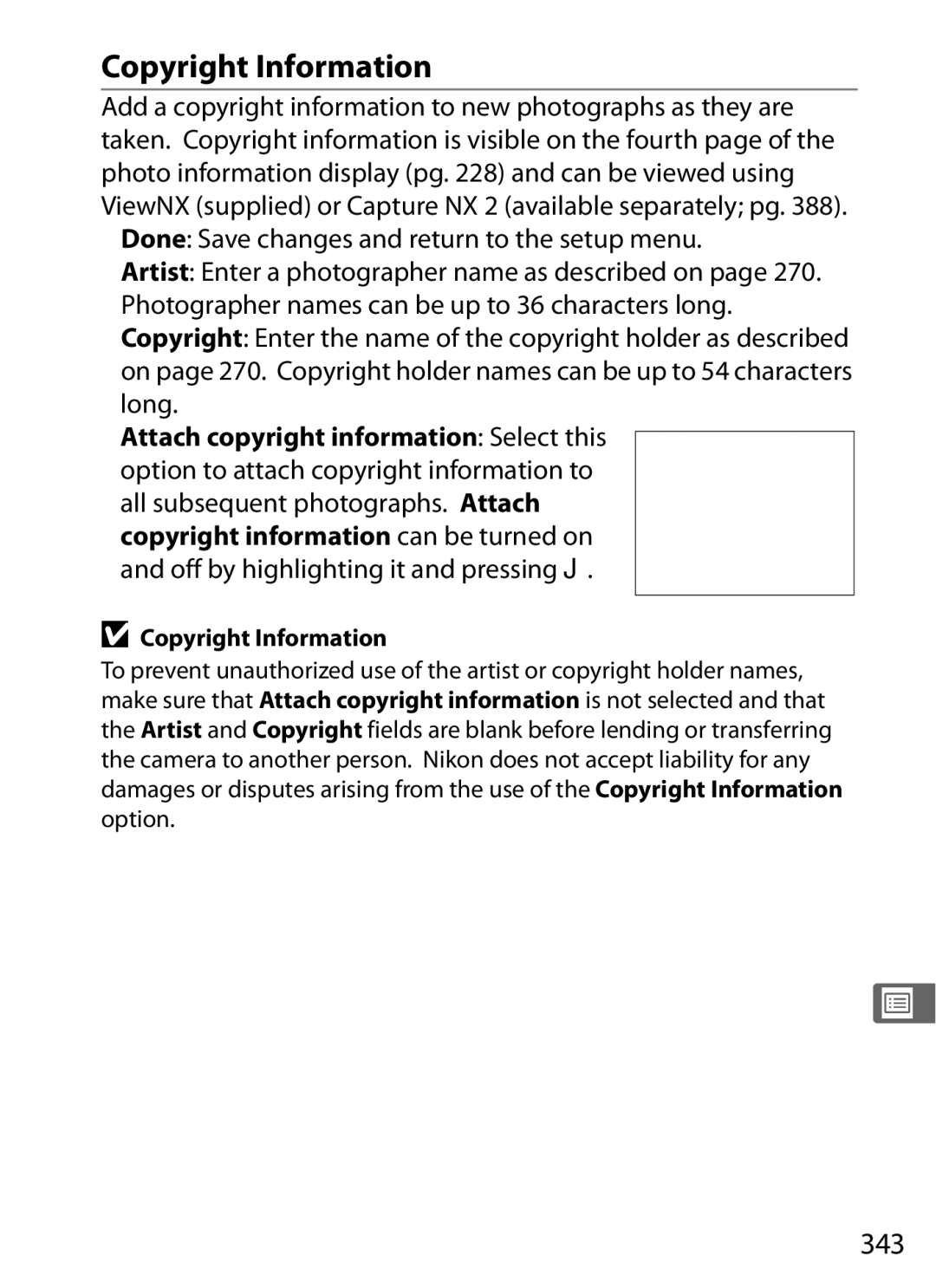 Nikon D700BODY, D700OUTFIT, D7000BODY, D7000KIT user manual Copyright Information, 343, Option 