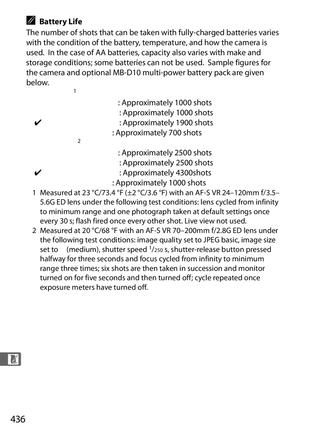 Nikon D7000BODY, D700OUTFIT, D700BODY, D7000KIT user manual 436, Battery Life 