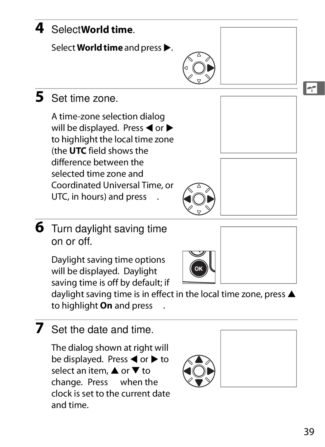 Nikon D700BODY, D700OUTFIT Select World time, Set time zone, Turn daylight saving time on or off, Set the date and time 