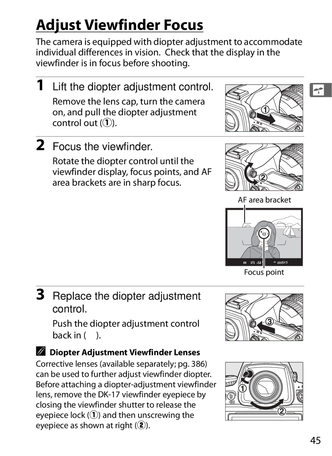 Nikon D7000KIT, D700OUTFIT, D700BODY Adjust Viewfinder Focus, Lift the diopter adjustment control, Focus the viewfinder 