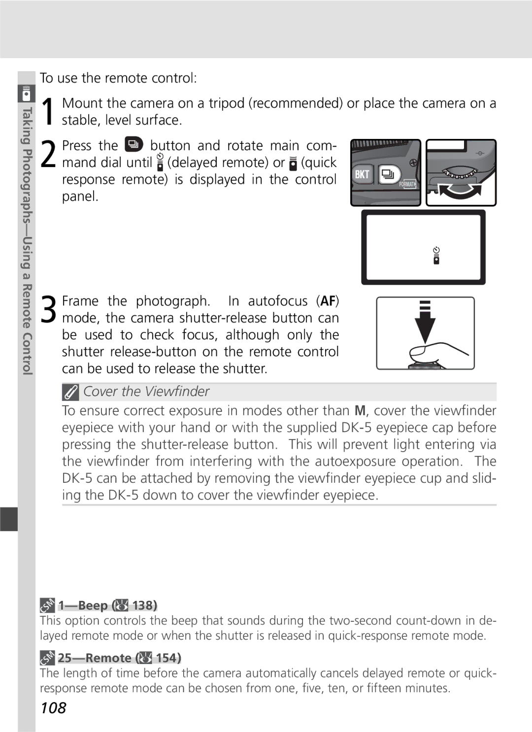 Nikon D70SBODY manual 108, To use the remote control, Stable, level surface, Remote 