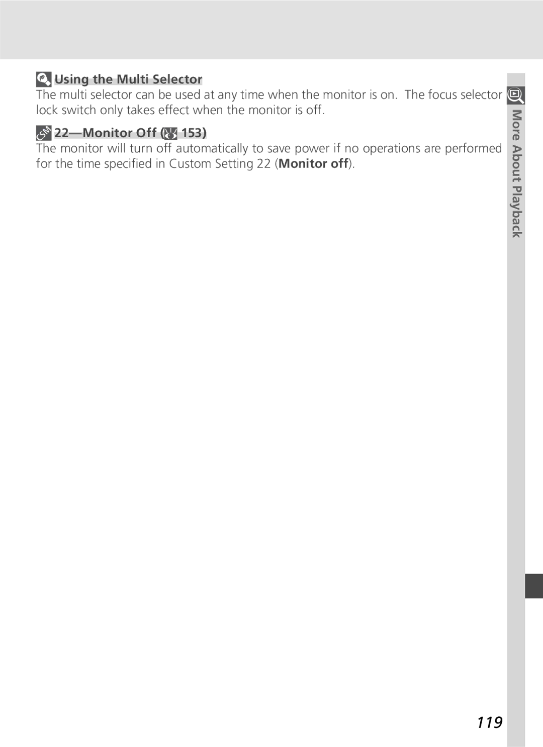 Nikon D70SBODY manual 119, Using the Multi Selector 