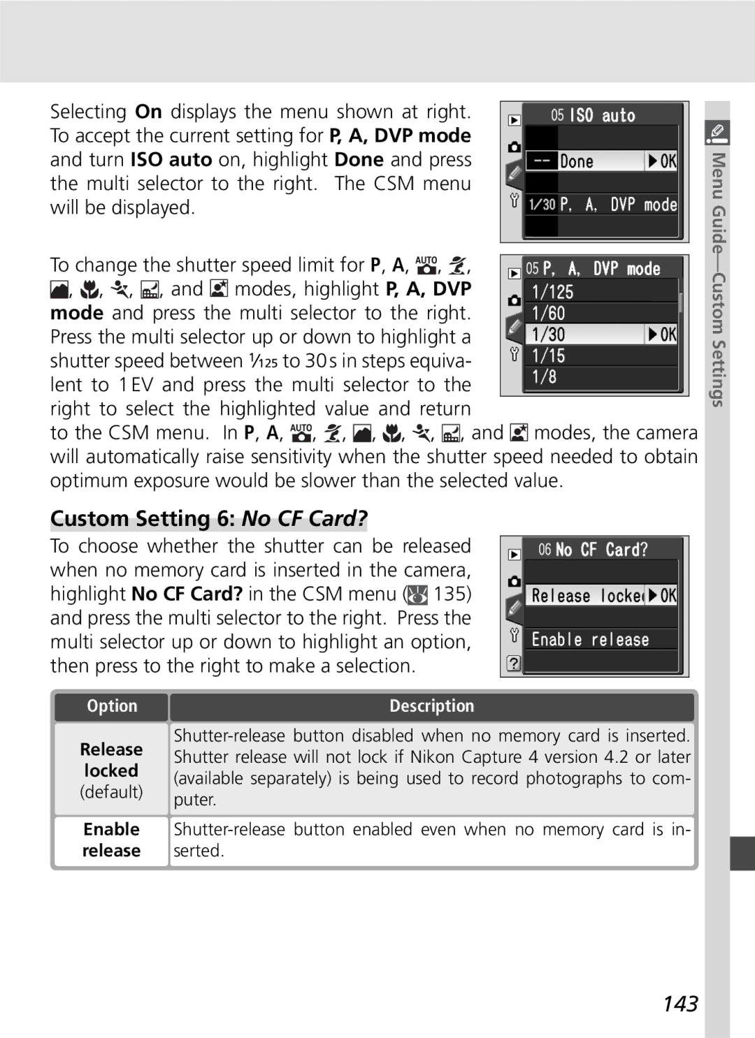 Nikon D70SBODY manual Custom Setting 6 No CF Card?, 143, Puter, Serted 