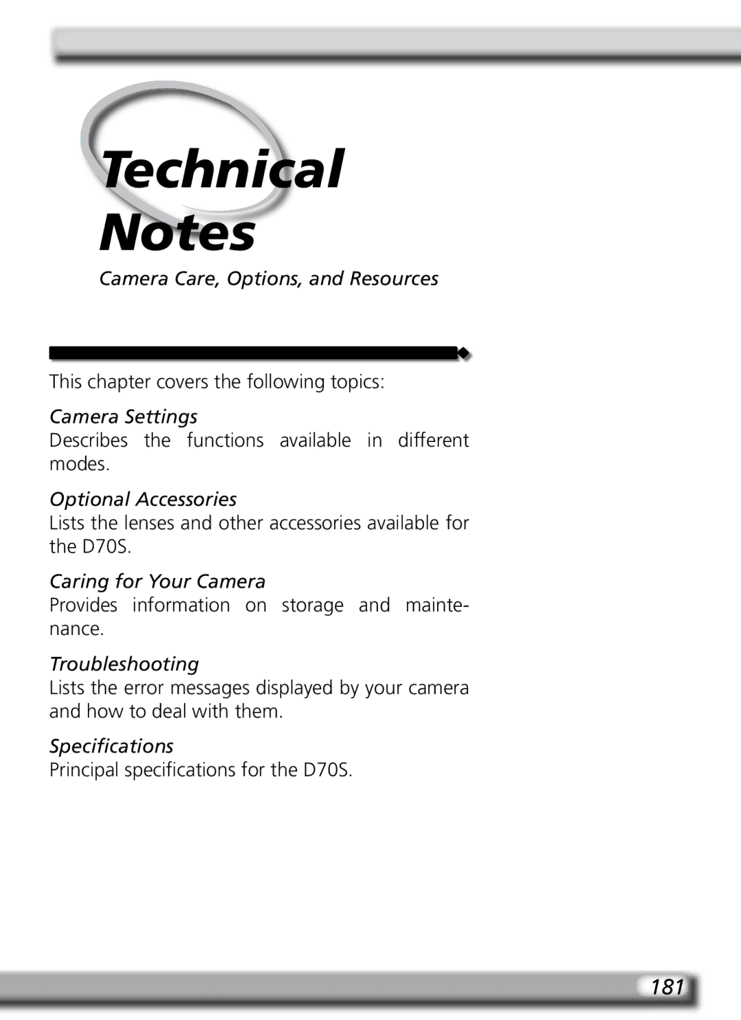 Nikon D70SBODY manual 181 