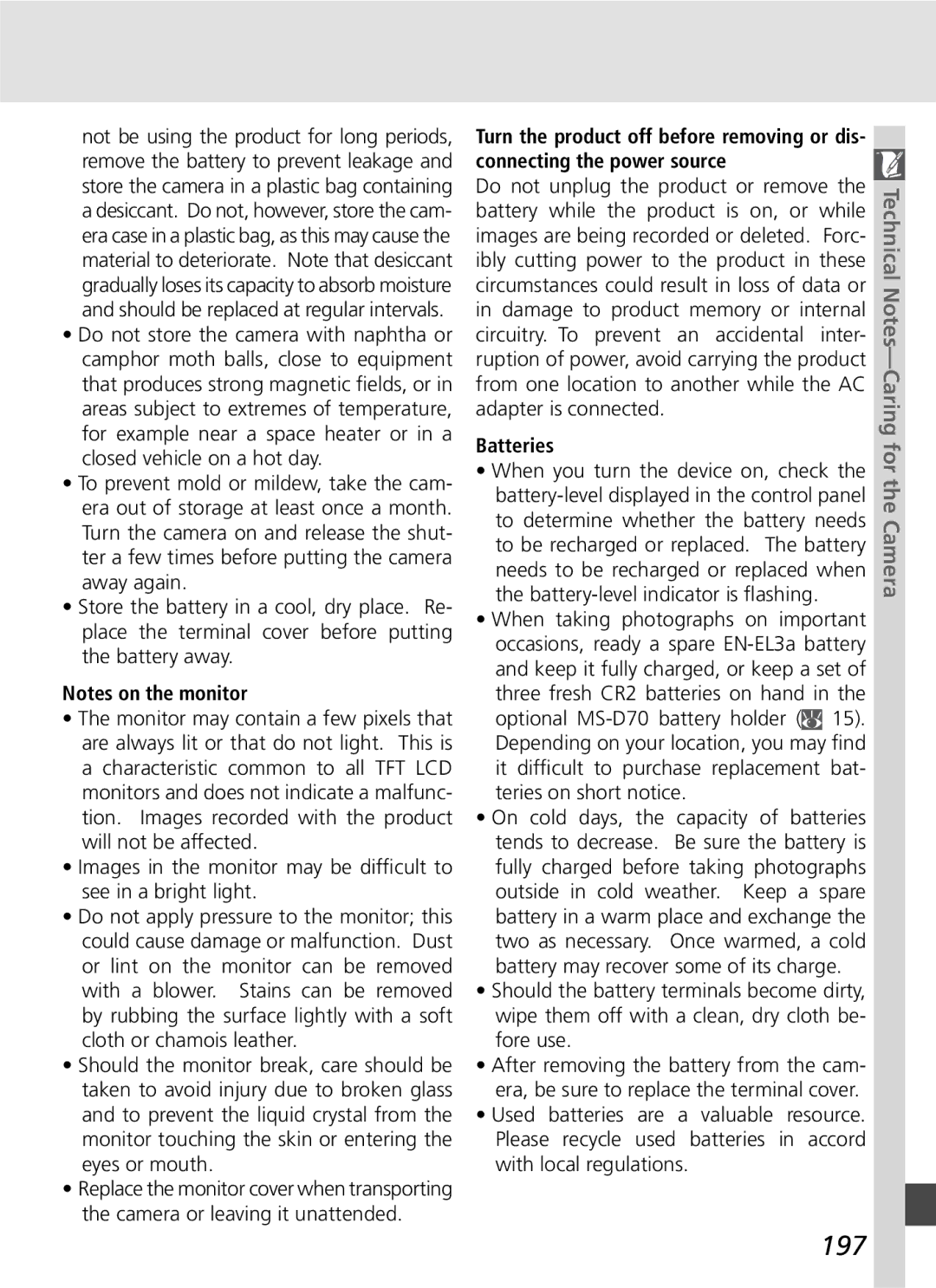 Nikon D70SBODY manual 197, Batteries 