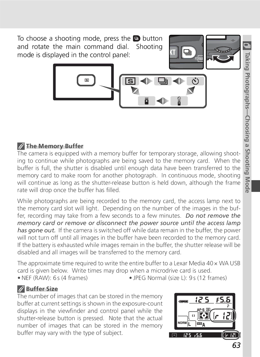 Nikon D70SBODY manual Memory Buffer, Buffer Size 