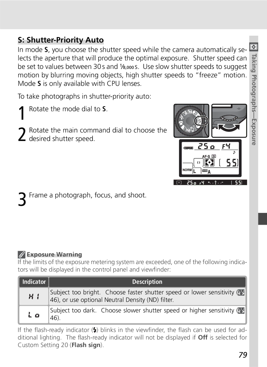 Nikon D70SBODY manual Shutter-Priority Auto 