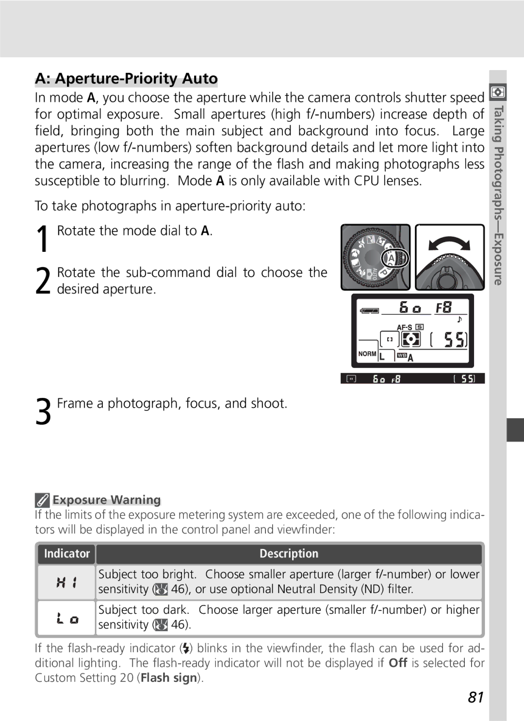 Nikon D70SBODY manual Aperture-Priority Auto 