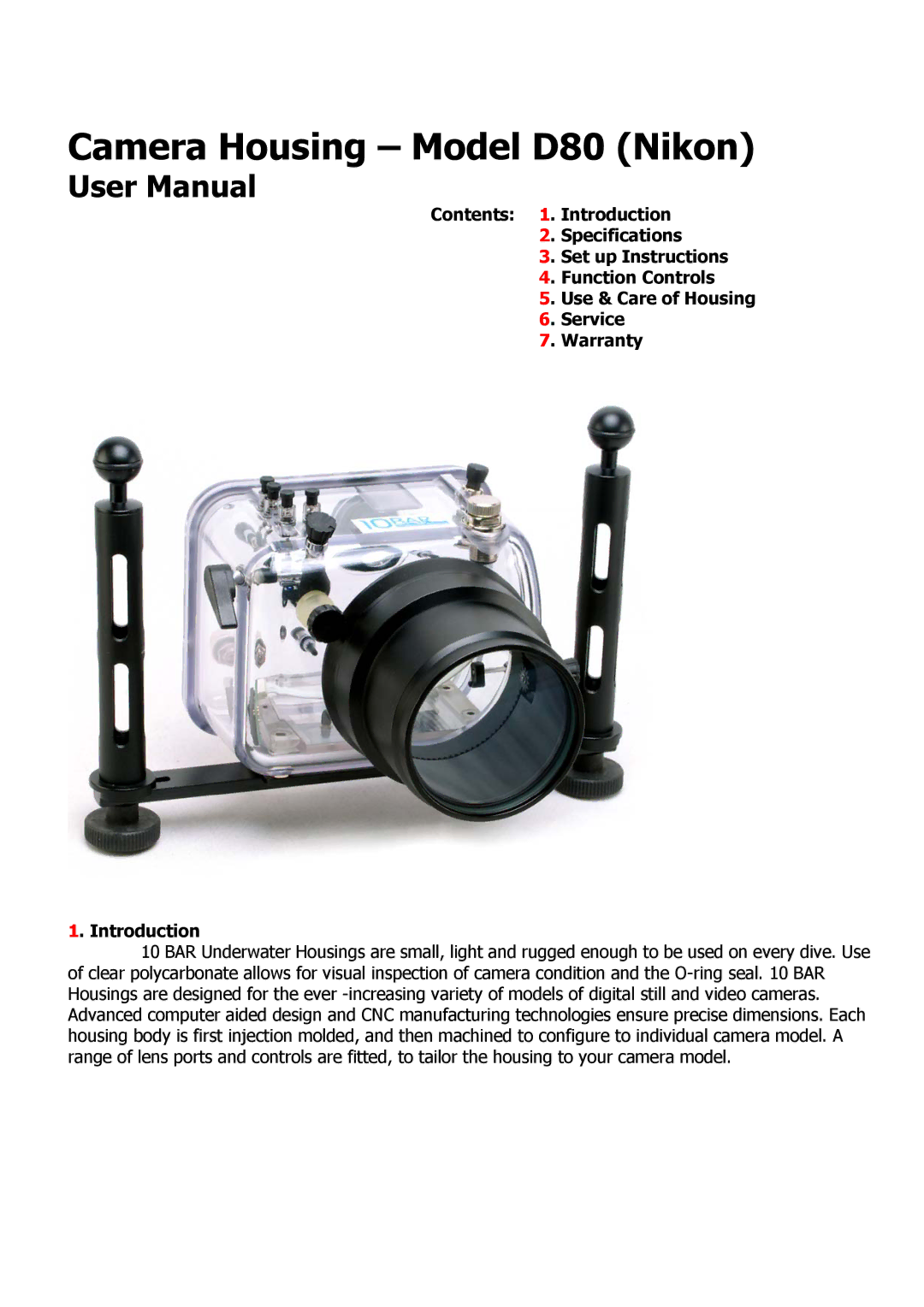 Nikon user manual Camera Housing Model D80 Nikon 