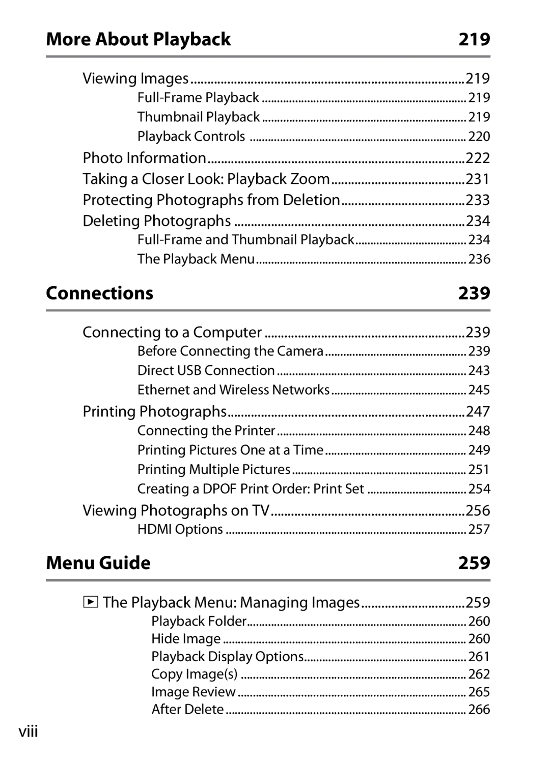 Nikon D800 (Body Only), D800EFXBODY, D800BODY, D800 E (Body Only), 2164+25468, 25480B user manual 219, 239, 259, Viii 