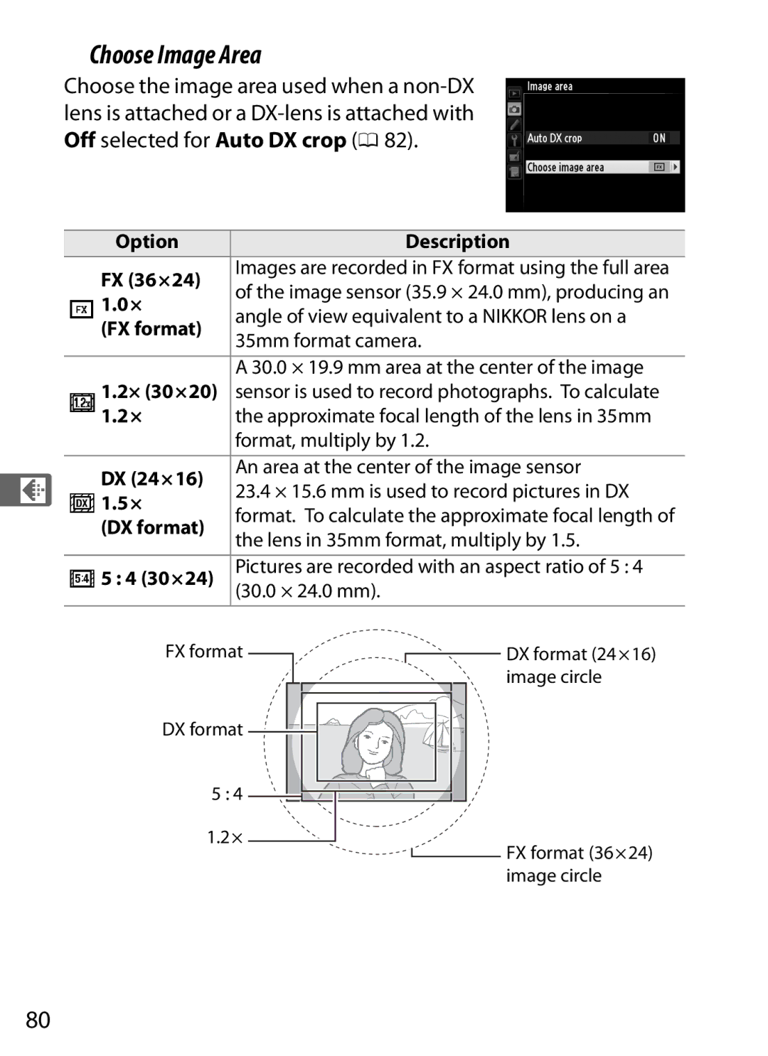 Nikon D800 E (Body Only), D800EFXBODY, D800 (Body Only), D800BODY, 2164+25468, 25480B user manual Choose Image Area 