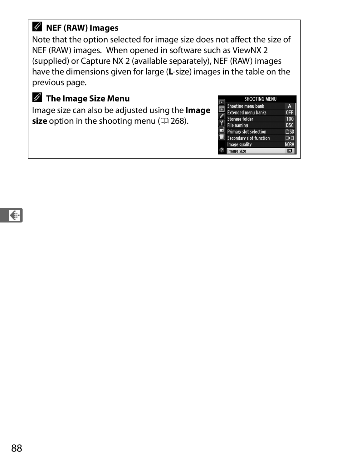 Nikon D800BODY, D800EFXBODY, D800 (Body Only), D800 E (Body Only), 2164+25468, 25480B NEF RAW Images Image Size Menu 