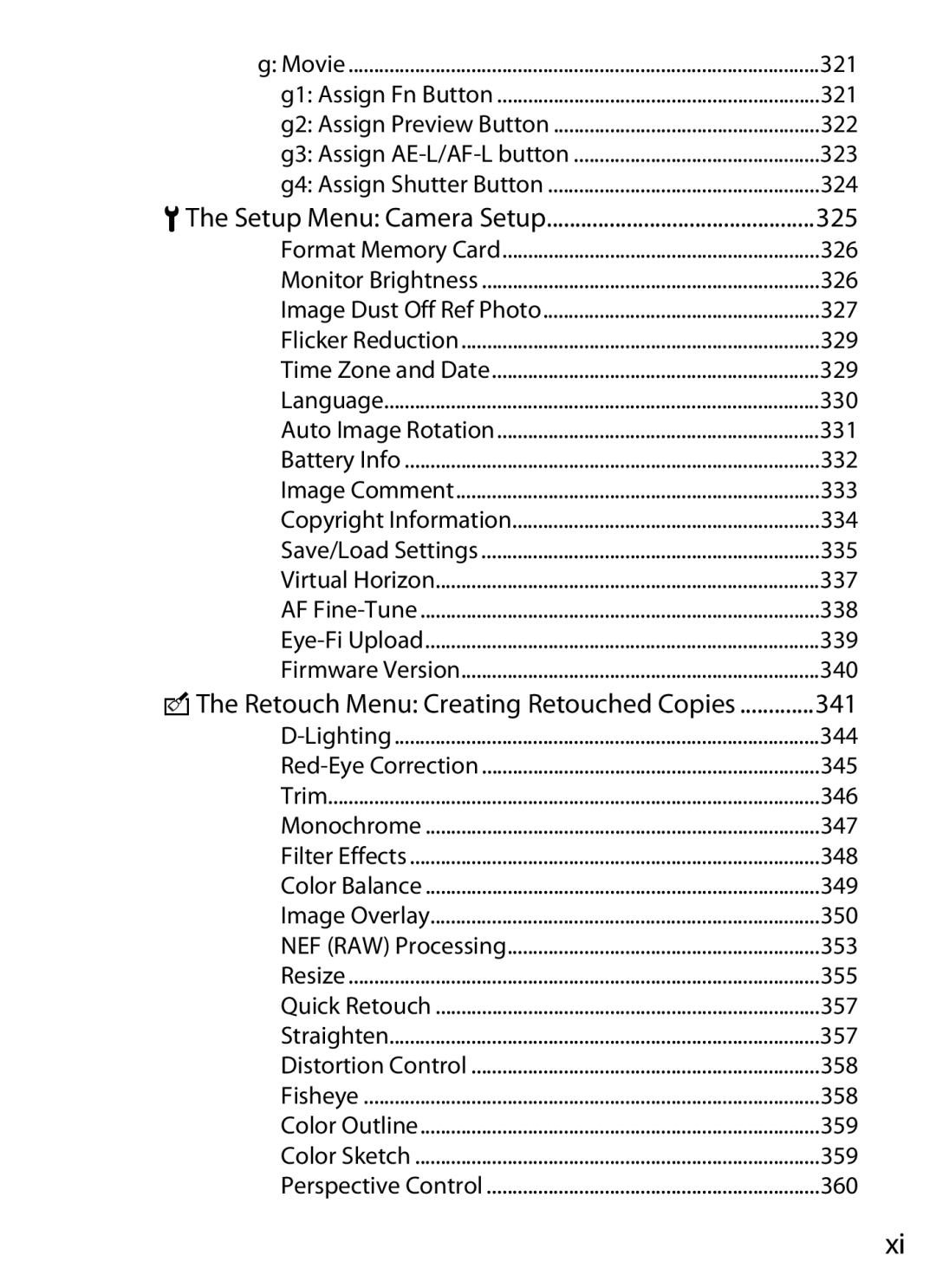 Nikon D800BODY, D800EFXBODY, D800 (Body Only), D800 E (Body Only), 2164+25468, 25480B user manual 325, 341, 321, 355 