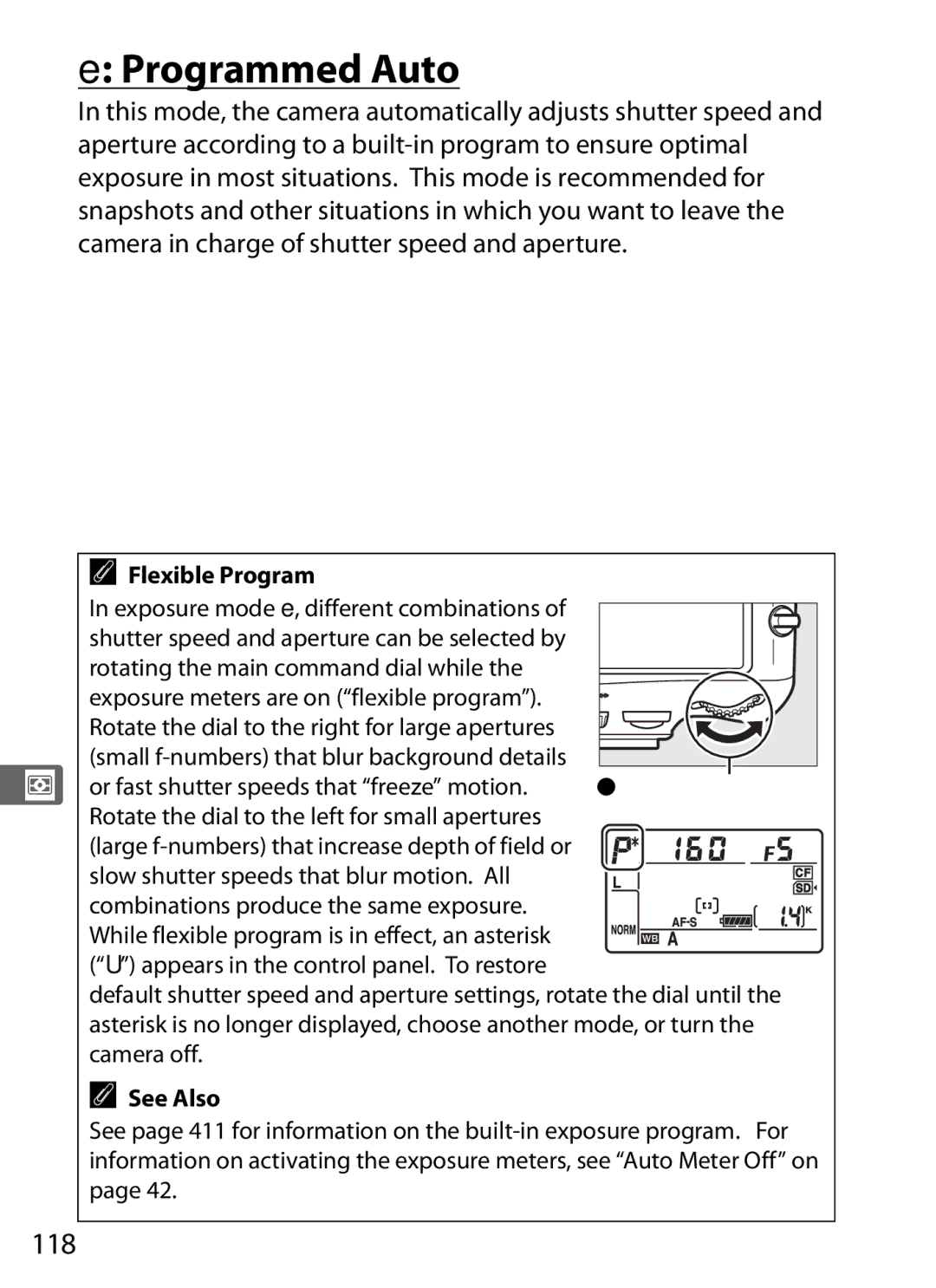 Nikon 25480B, D800EFXBODY, D800 (Body Only), D800BODY, D800 E (Body Only) user manual Programmed Auto, 118, Flexible Program 