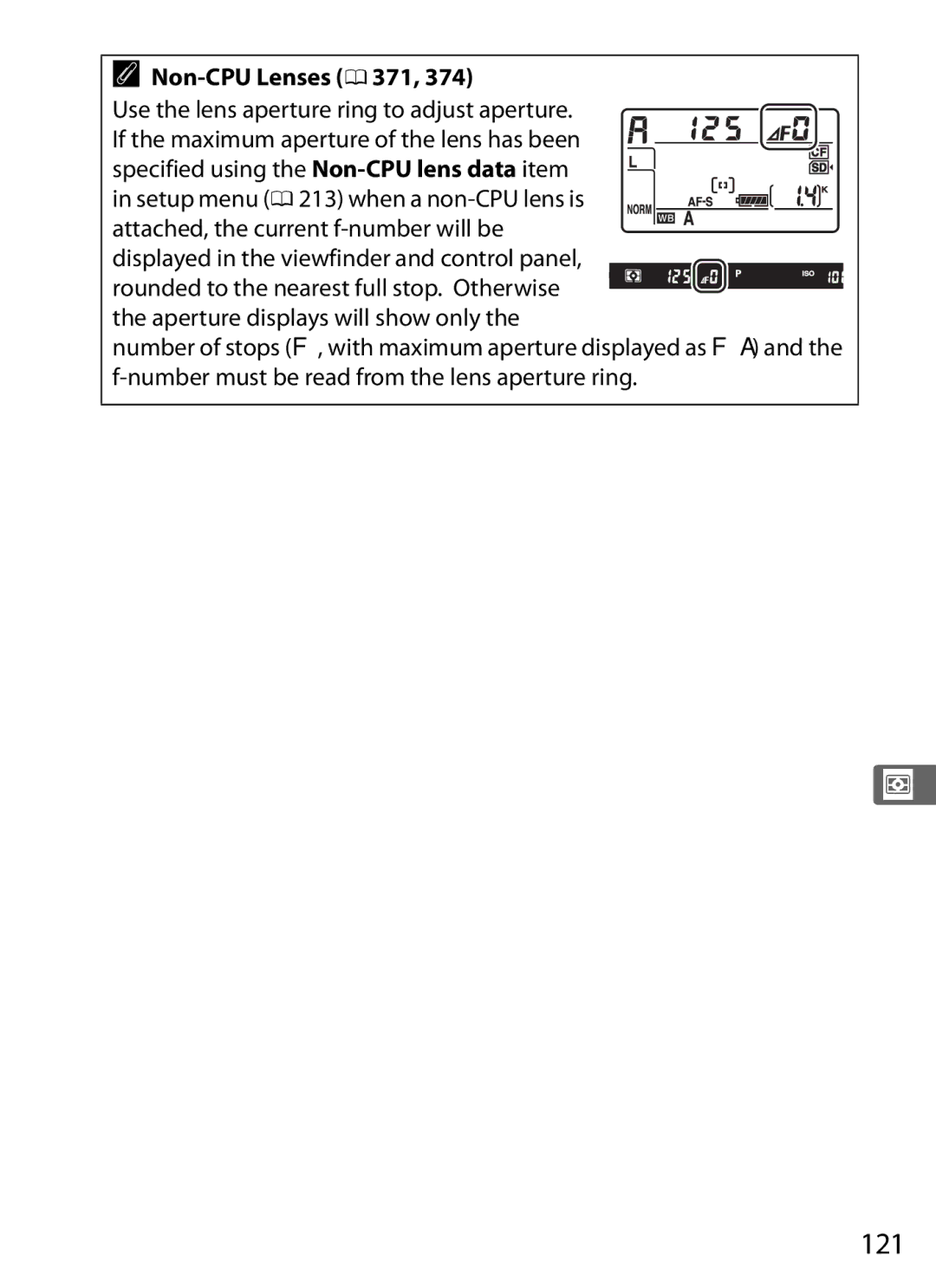 Nikon D800 (Body Only), D800EFXBODY, D800 E, 25480B 121, Non-CPU Lenses 0 371, Use the lens aperture ring to adjust aperture 